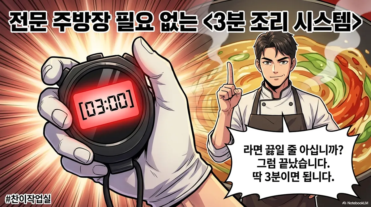 전문 주방장 필요 없는 3분 조리 시스템: 라면 끓일 줄 아십니까? 그럼 끝났습니다