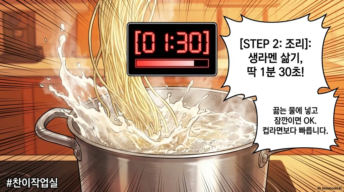 STEP 2 조리: 생라멘 삶기 딱 1분 30초